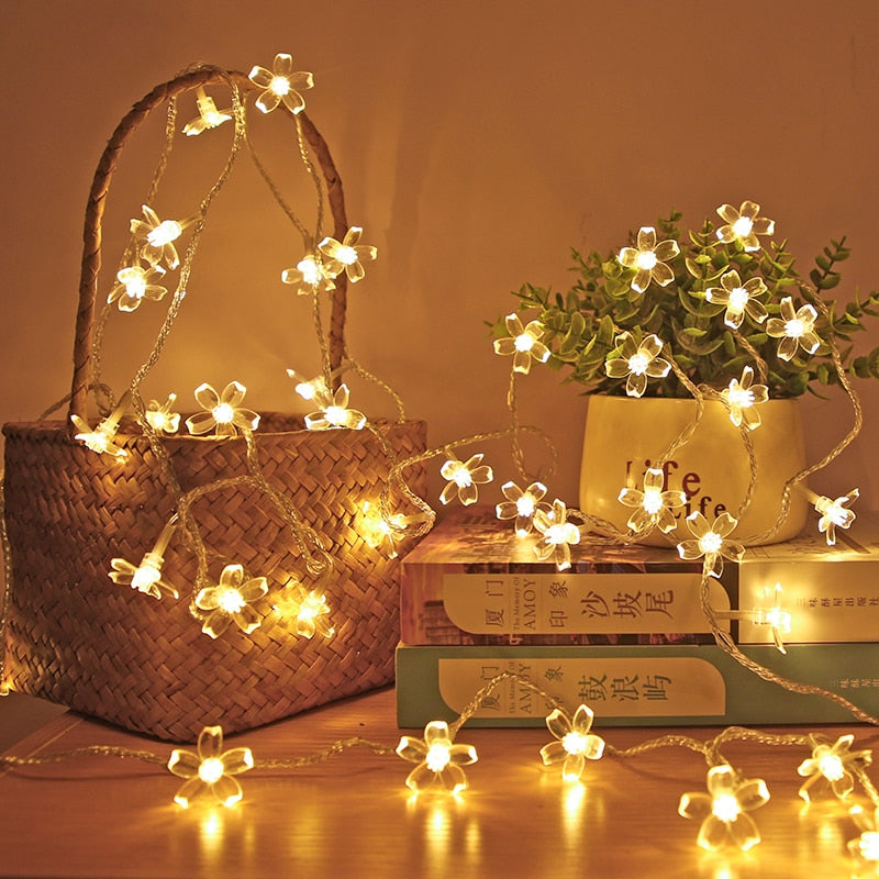 Corda de luzes de flores em LED