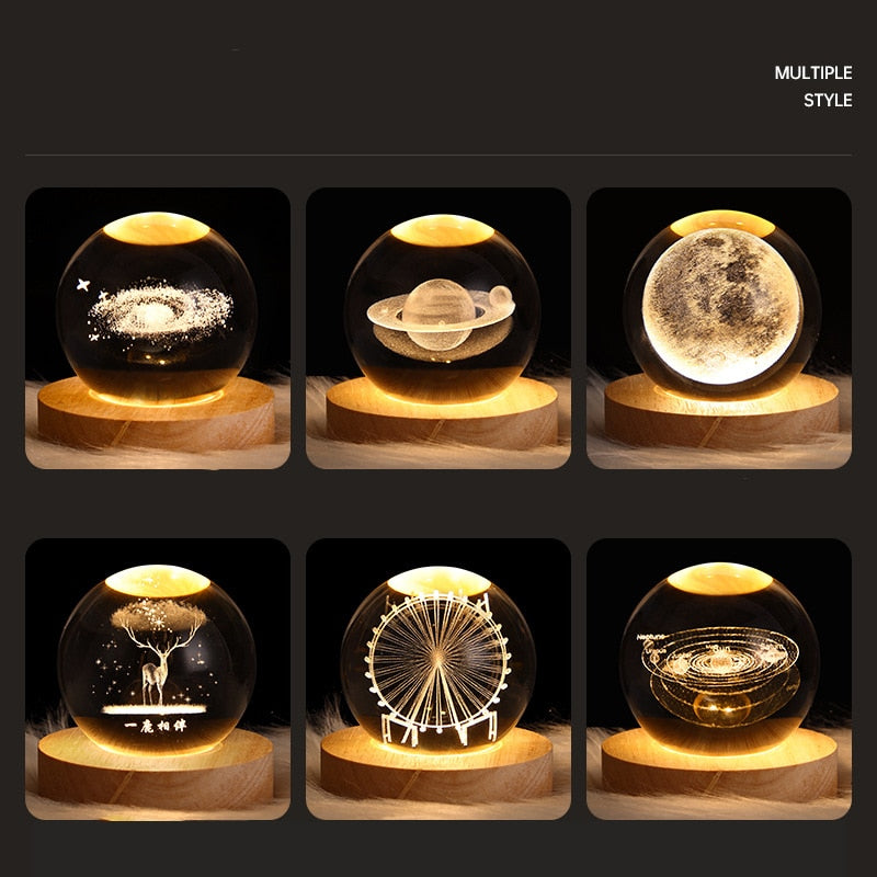 Bola de cristal luzes noturnas de cabeceira USB