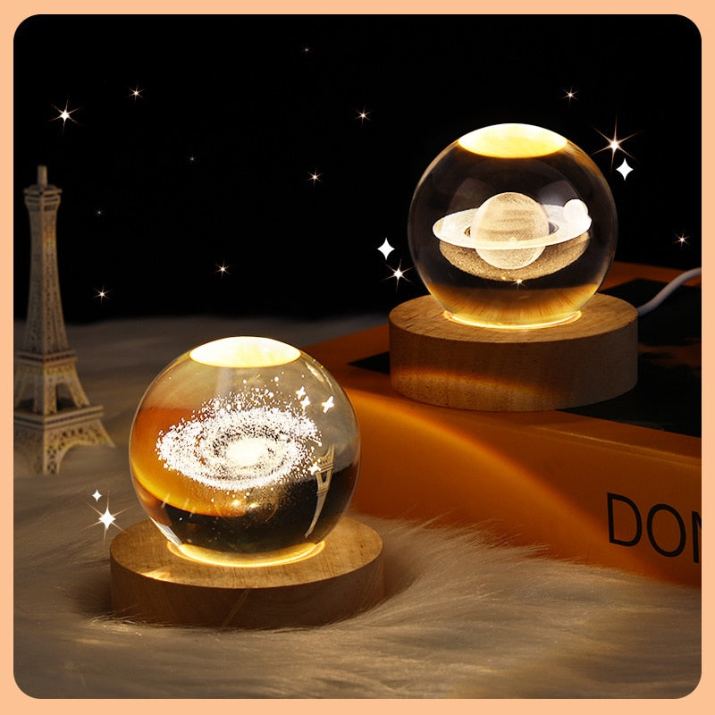 Bola de cristal luzes noturnas de cabeceira USB