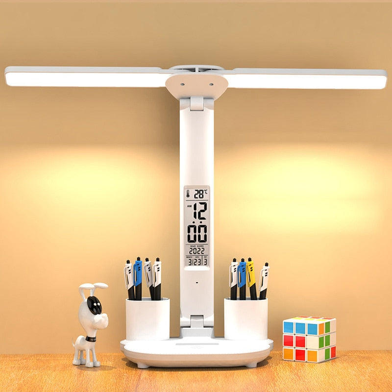 Luminária LED Ajustável para Mesa com Suporte de Lápis e Canetas