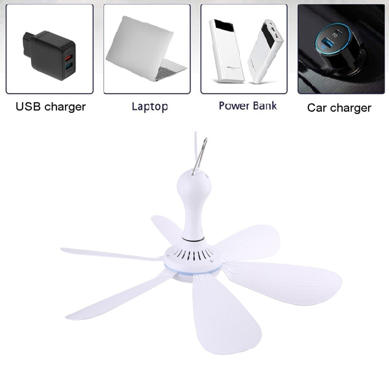 Ventilador de teto portátil silencioso 6 paletas alimentado por USB