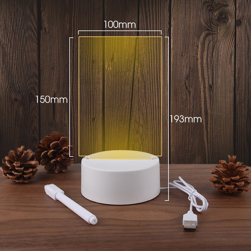 Quadro de notas criativo com luz noturna LED USB com caneta