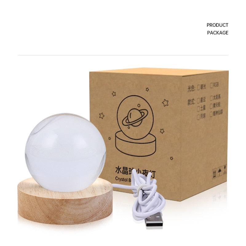 Bola de cristal luzes noturnas de cabeceira USB