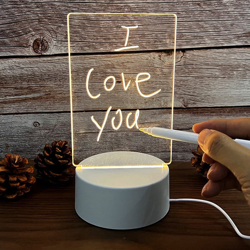 Quadro de notas criativo com luz noturna LED USB com caneta