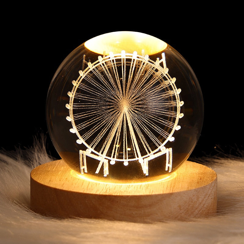 Bola de cristal luzes noturnas de cabeceira USB