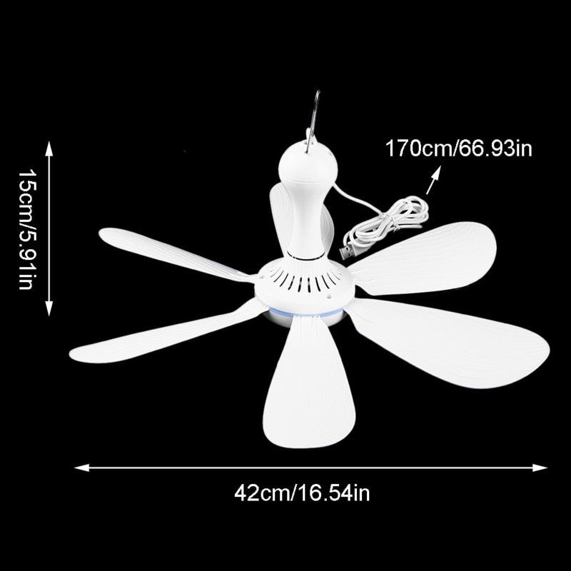 Ventilador de teto portátil silencioso 6 paletas alimentado por USB