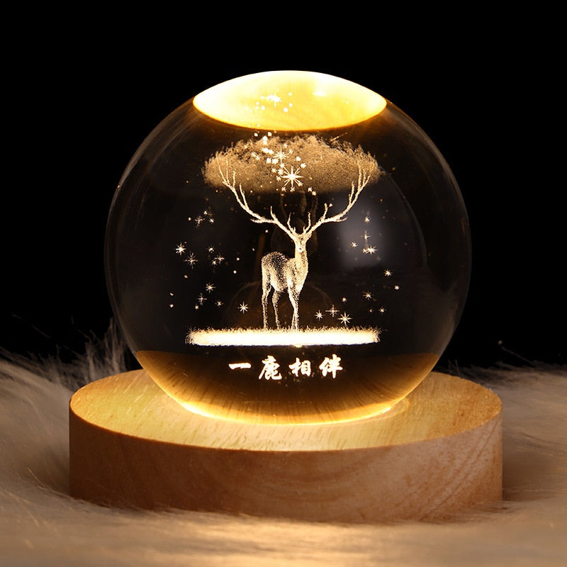 Bola de cristal luzes noturnas de cabeceira USB